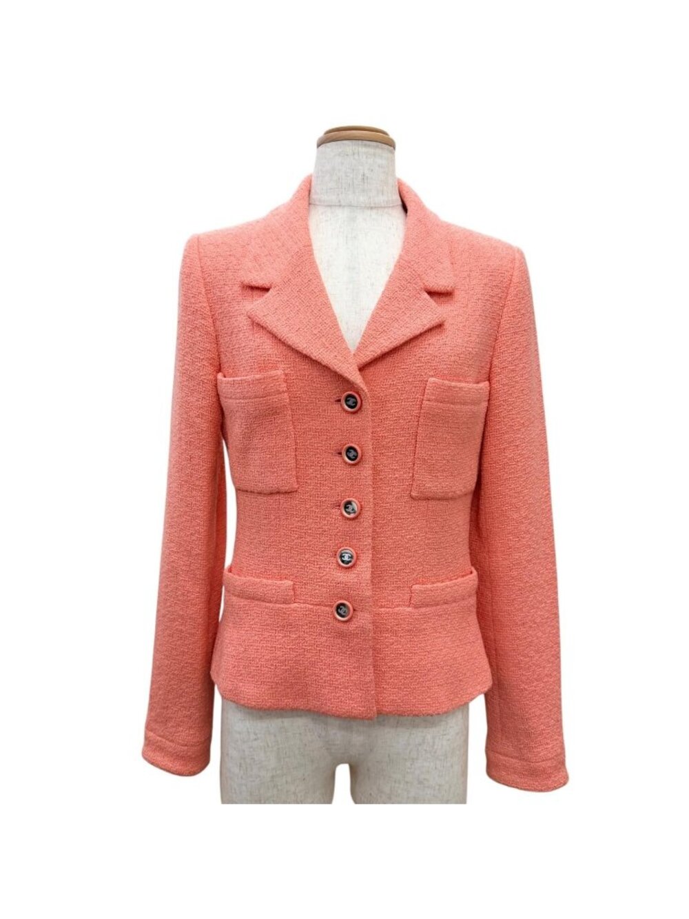 Chanel Vintage 95c Wool CC Logo Mirror Button Short Jacket Pink 40 French